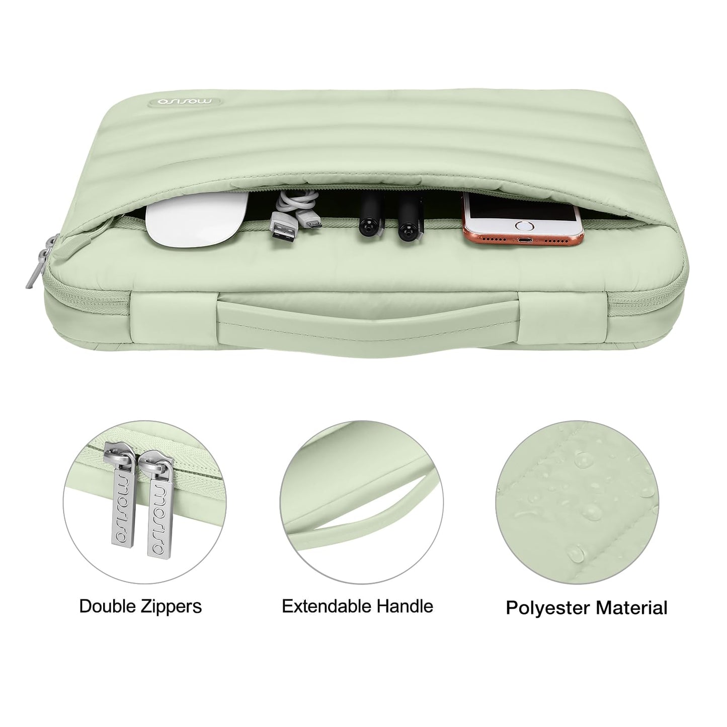 MOSISO Compatible with MacBook Air 15 inch Case M5 2026 M4 2025 M3 2024 M2 2023 A3448 A3241 A3114 A2941, Plastic Hard Shell Case&Puffy Sleeve Bag&Keyboard Skin&Webcam Cover&Screen Film, Sage Green