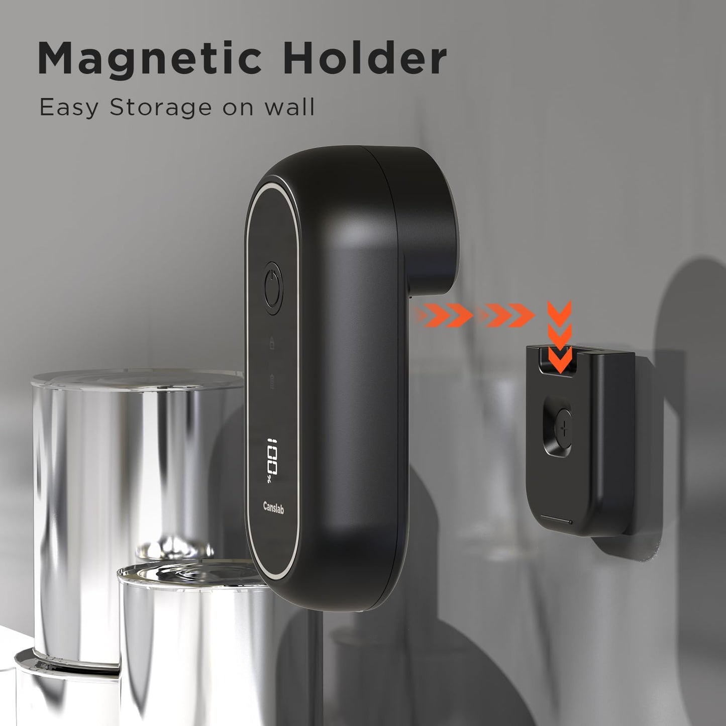 Canslab Turbo Series -Wall Mounted Rechargeable Can Opener, LED Display USB Charging, Auto Stop Electric Can Opener for Kitchen for Senior Arthritis, Smooth Edge, Hands-Free, Professional Grade Blade