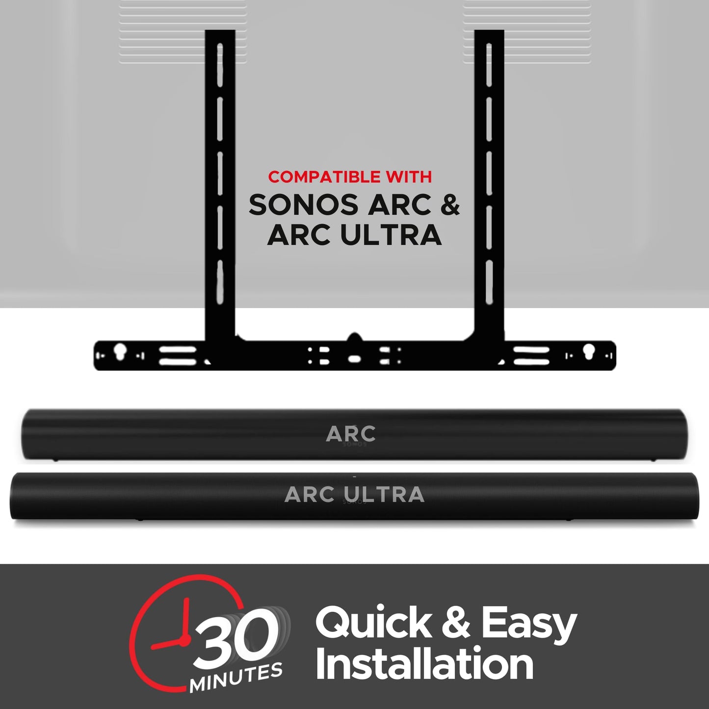 Soundbass Arc TV Mount, Black, Compatible with Sonos Arc and Arc Ultra Mounting Bracket for TV, Hardware Kit Included, Arc Soundbar, Designed in The UK