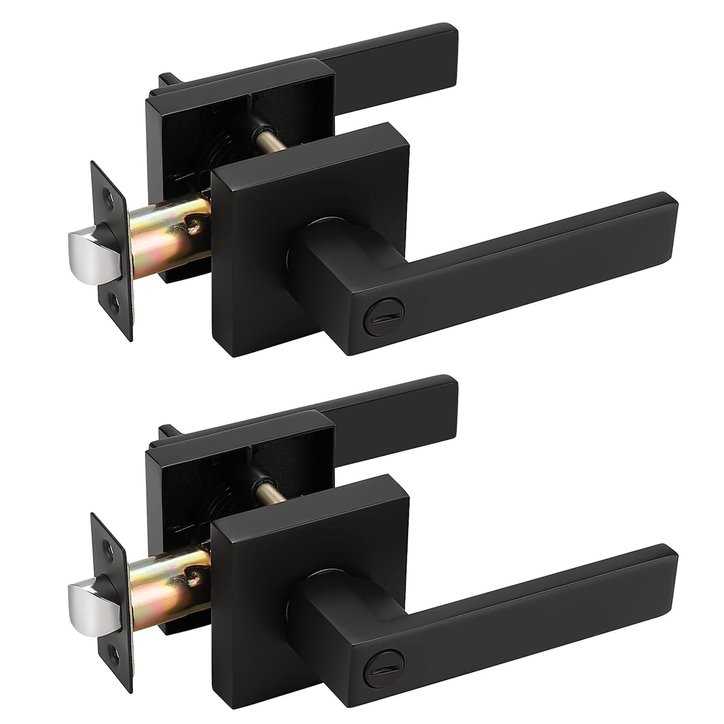 2 Pack Probrico Privacy Square Door Handle in Matte Black Finish for Interior Door Bedroom and Bathroom, Keyless Door Lockset, Heavy Duty Reversible Door Lever