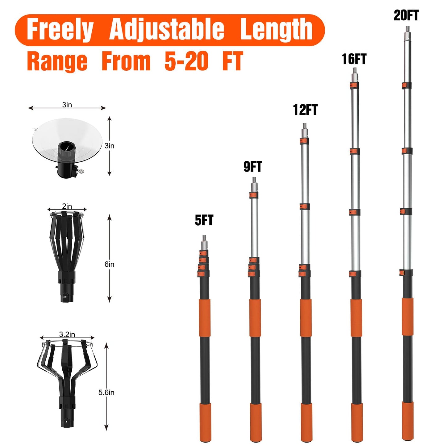 LAANPOLE Light Bulb Changer for High Ceilings 26FT Reach, Light Bulb Changer 5-20FT with Basket and Suction Cup for Recessed Lights High Ceiling