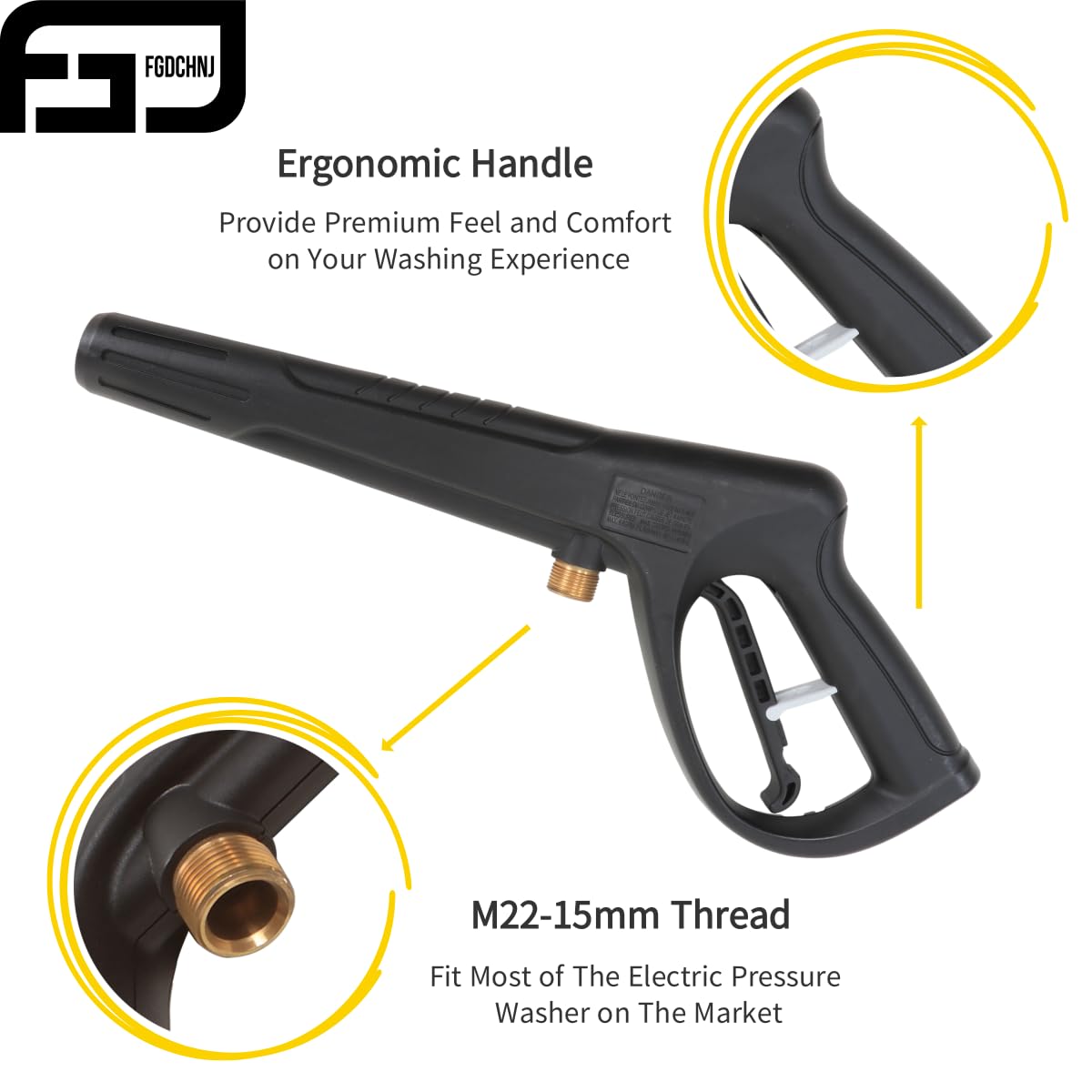 FGDCHNJ Pressure Washer Gun Replacement Power Spray Car Wash Gun with Extension Wand M22-15mm Thread Fitting 5 Nozzle Tips, 2320PSI 6.6GPM Compatible with Simoniz Green Works Karcher Power Washer