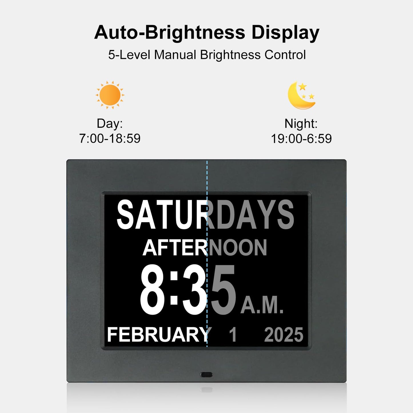 KASTISS 8 inch Digital Clock for Seniors, Calendar with Date & Week and Time for Elderly, Large Display Dementia Clock with SD Card Slot, Programmable Medication Reminder (Black)