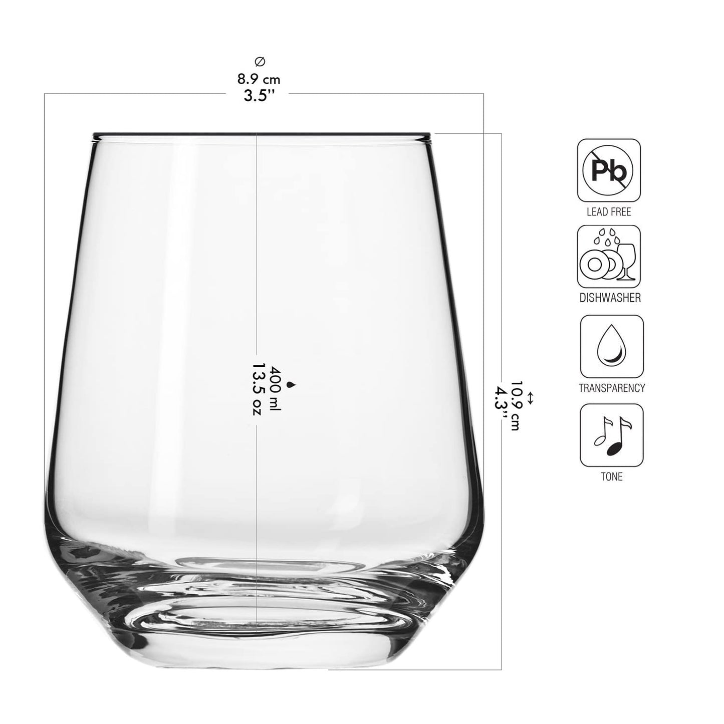 KROSNO Water Juice Tumbler Drinking Glasses | Set of 6 | 13.5 oz | Splendour Collection | Perfect for Home, Restaurants and Parties | Dishwasher Safe