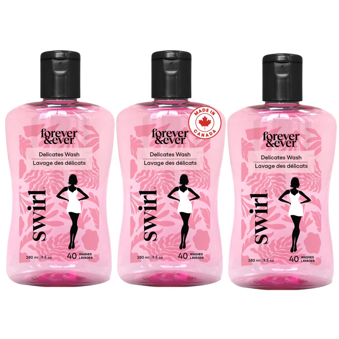 Swirl Delicate Natural Laundry Detergent for Intimates, Gentle and Safe for Sensitive Skin Laundry Detergent Made in Canada, Colour Safe Formula, Hand Wash and HE Compatible, 280ml, Pack of 3