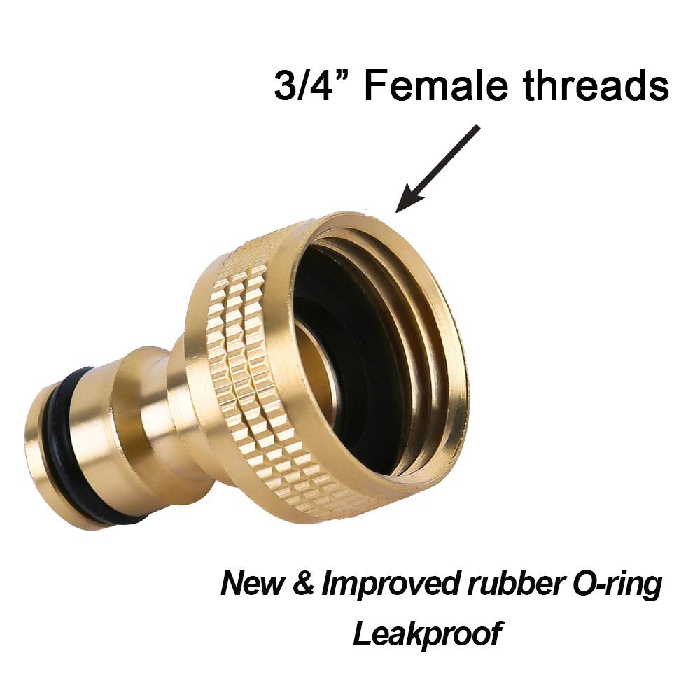 HQMPC Garden Hose Quick Connector - ¾ Inch GHT Brass Easy Connect Water Hose Fittings - Quick Connect Garden Hose Connectors (3 Sets)
