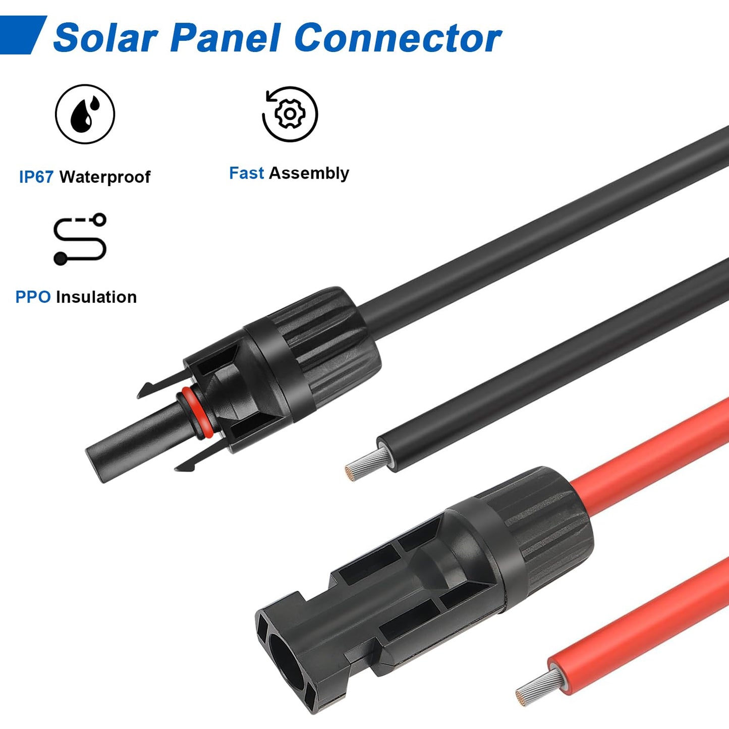 TBER 20Feet 10 AWG(6mm²) Solar Extension Cable with MC4 Male & Female Connector Waterproof Wire for Solar Panels RV Marine Camper Ferry Outdoor Automotive (20FT Red+ 20FT Black)