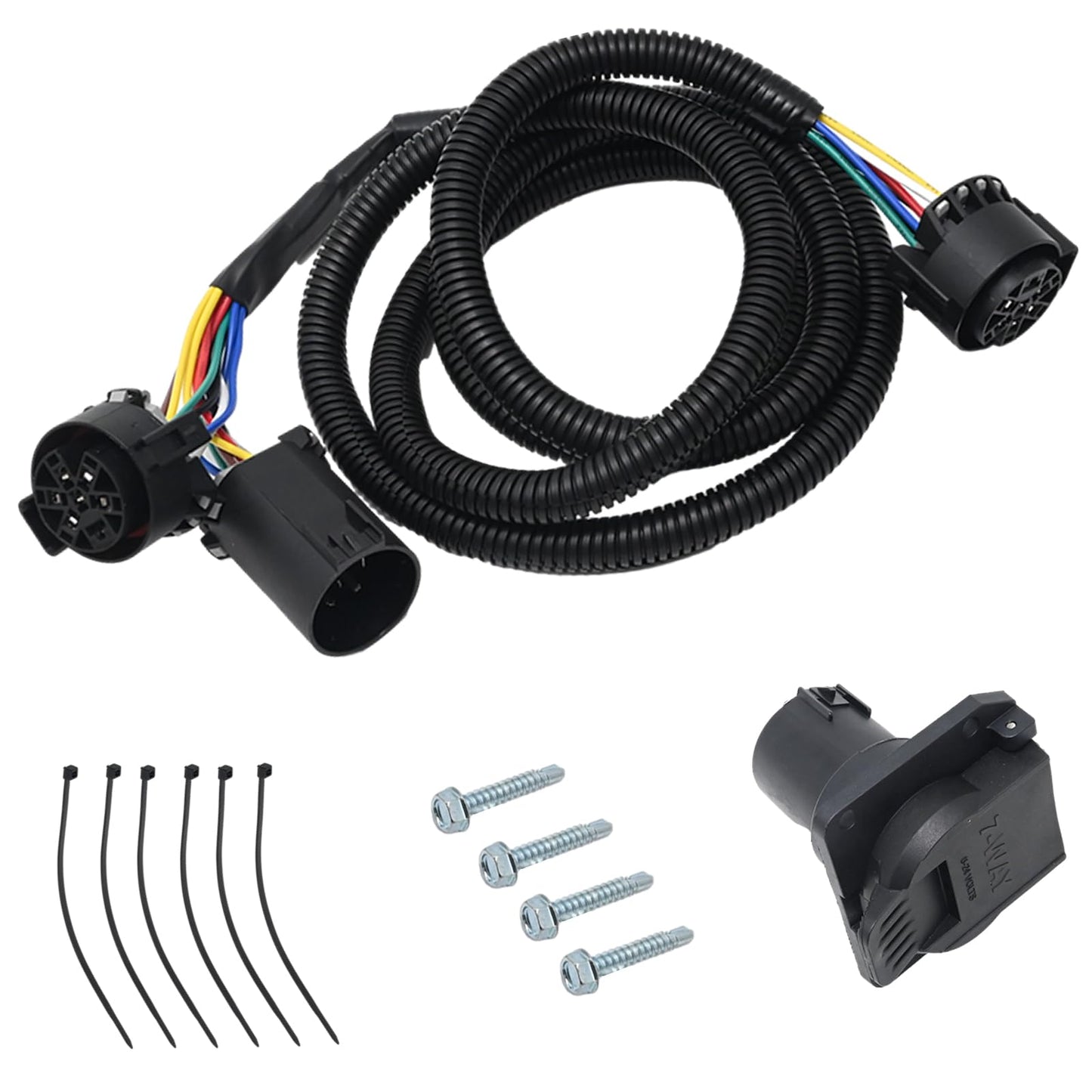 Anxingo 7-Foot 7-Pin Vehicle Trailer Wiring Plug Harness Extension Replacement for Chevy Dodge Ford GMC Nissan Toyota Ram 5th Wheel and Gooseneck Trailers