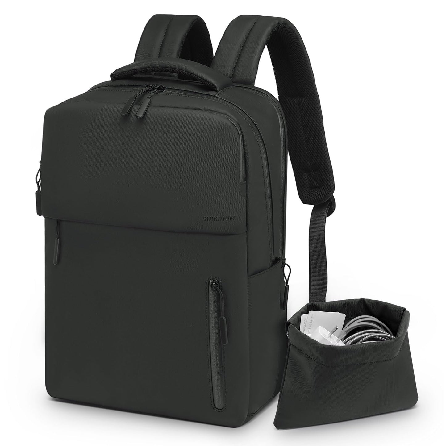 SUIKIHUM Lightweight Commute Backpack for Men & Women, Water-Resistant Travel Daypack with 15.6-Inch Laptop Compartment & Anti-Theft Pockets, Black