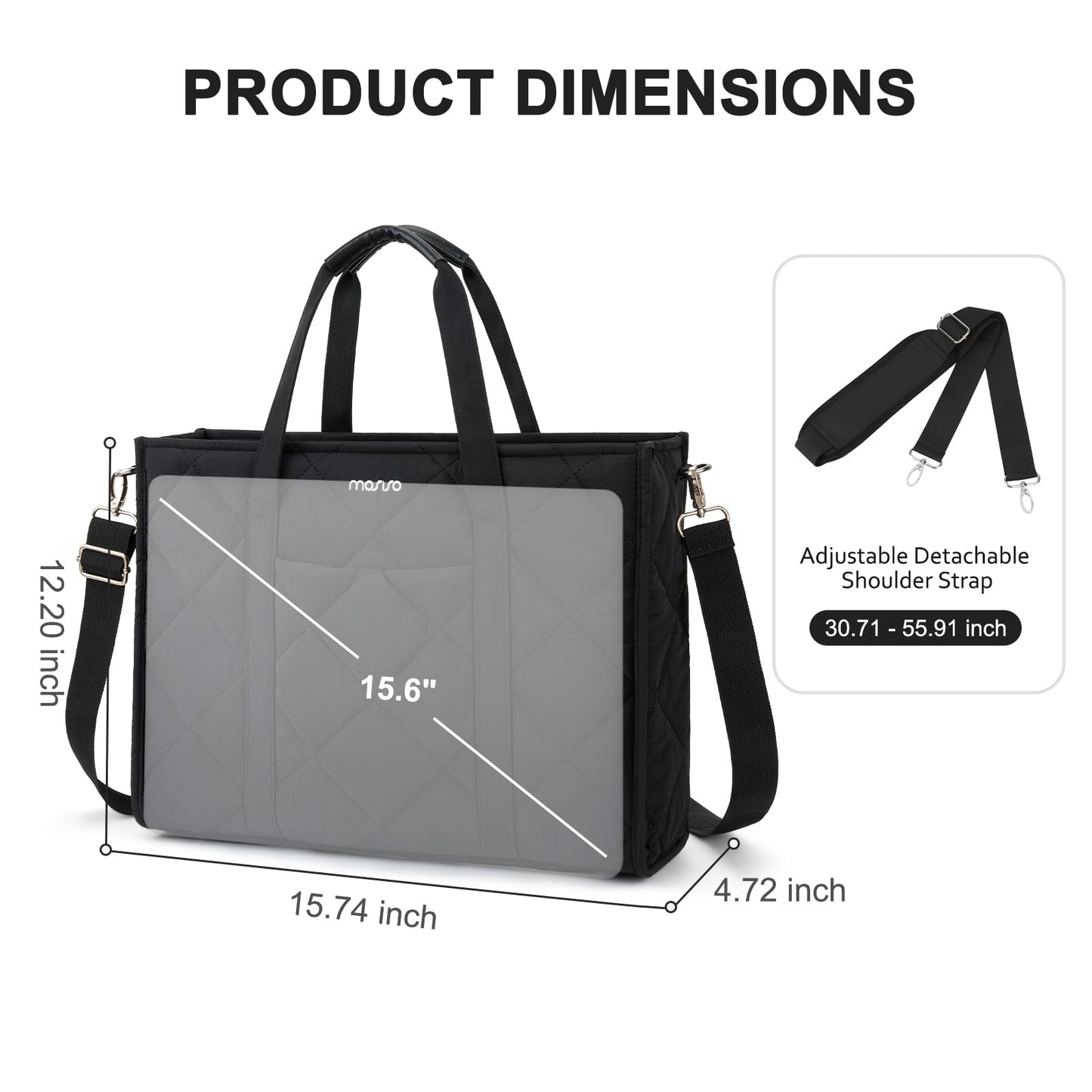 MOSISO Puffer Laptop Tote Bag for Women, 15-15.6 inch Laptop Bag, Large Capacity Work Handbag Lightweight Casual Shoulder Bags with Cup Holder for Teacher Nurse College Business Office Travel, Black