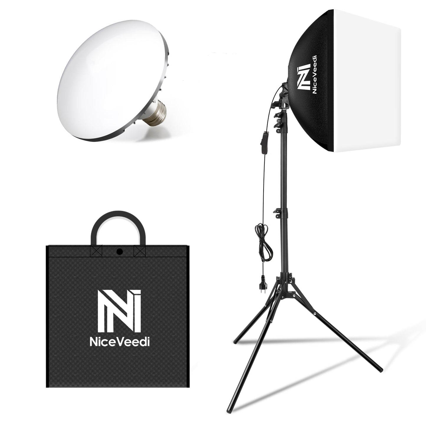 Softbox Lighting Kit, 16'' x 16'' Softbox Photography Lighting Kit with 63” Tripod Stand &50W / 5400K LED Bulb, Continuous Lighting for Photography/Video Recording/Live Streaming