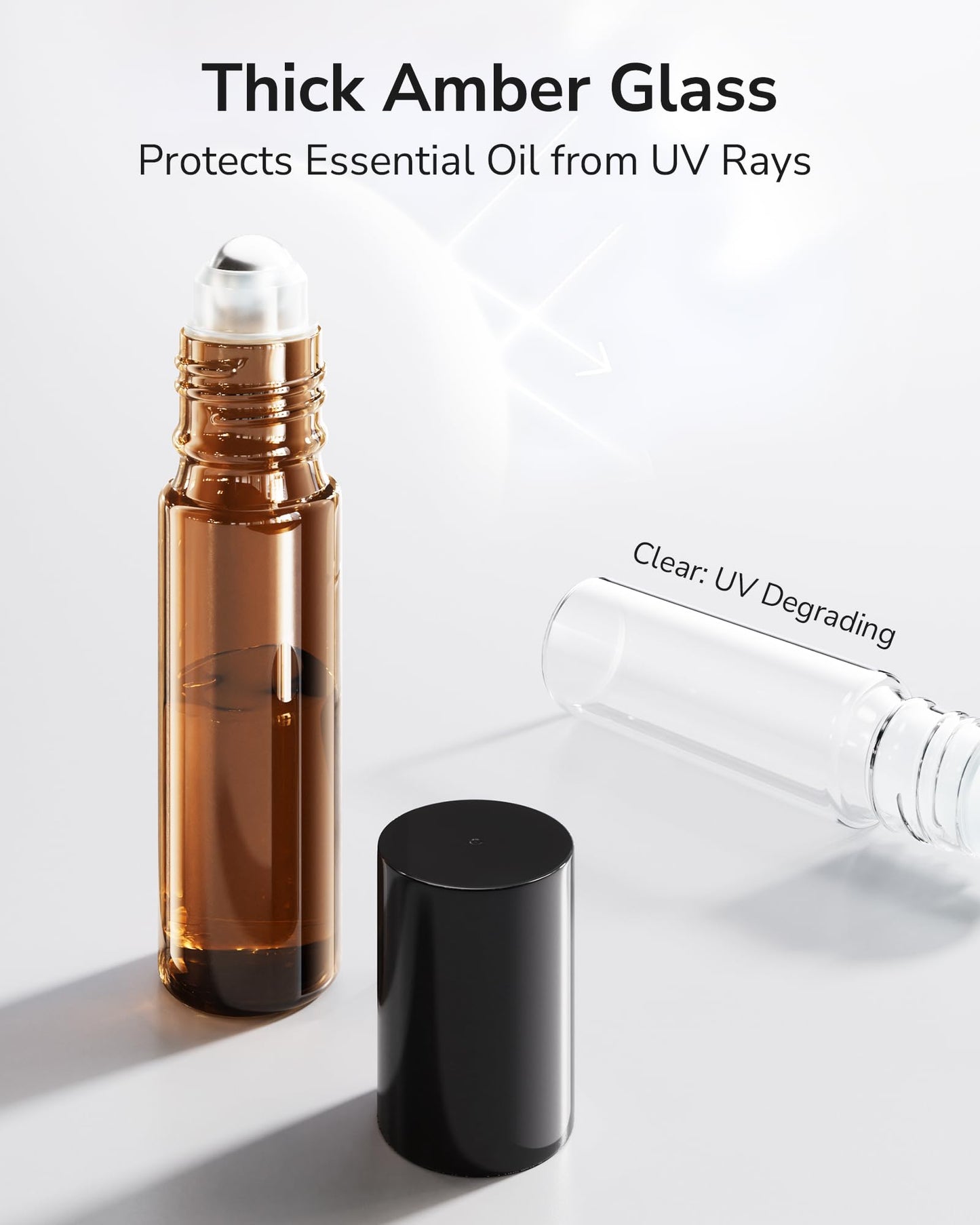 Essential Oil Roller Bottles 10 ml 48 Pack - ULG Amber Glass Empty Roll on Bottles with Stainless Steel Roller Balls (10 Extra Balls, 4 Openers, 4 Droppers, 48 Waterproof Labels)