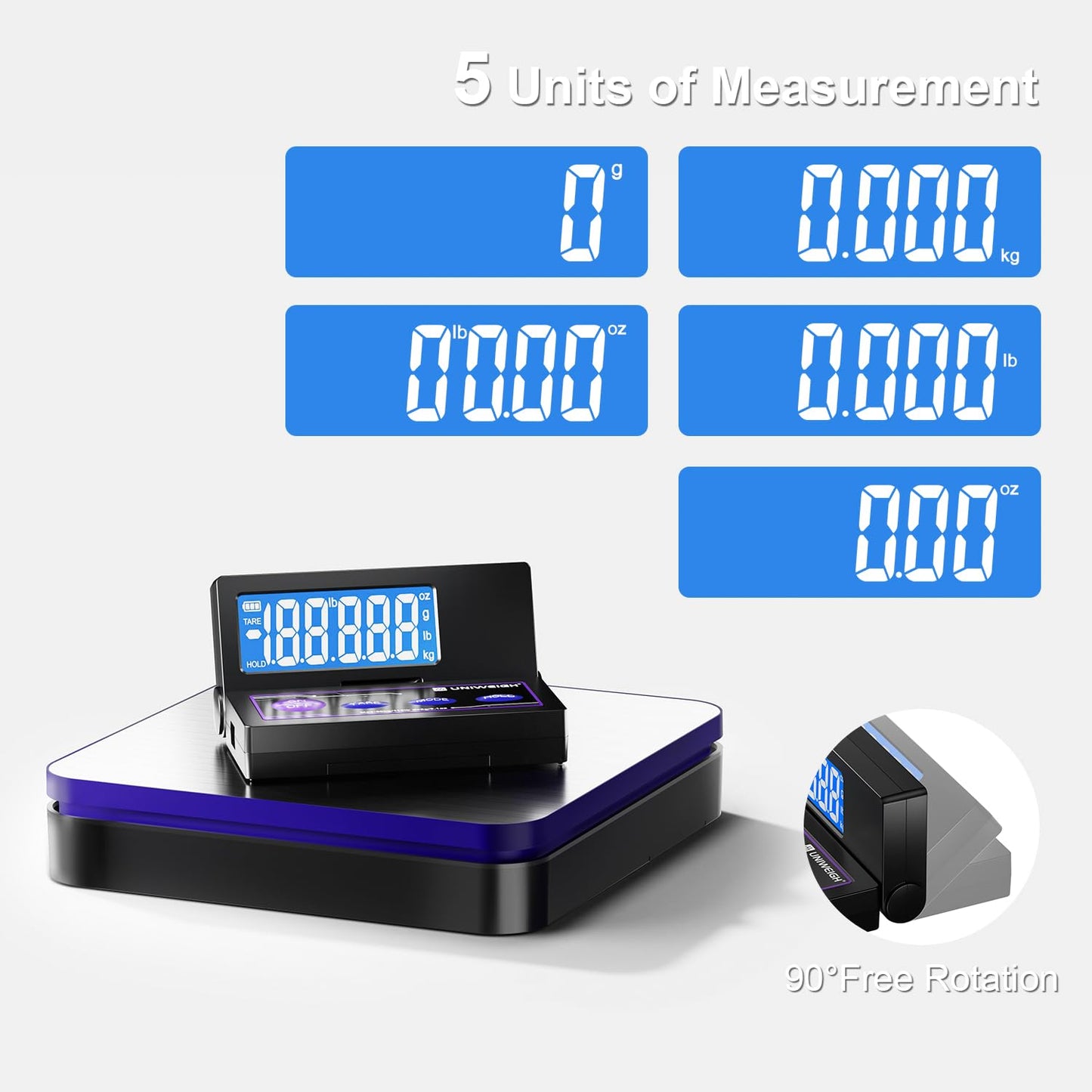 UNIWEIGH Digital Shipping Postal Scale 110lbs/0.1oz Accurate,Foldable LCD,Package Scale with Stainless Steel Platform/5 Units/Tare/Hold Function,Postage Scale for Packages,Mail Scale,Black + Purple