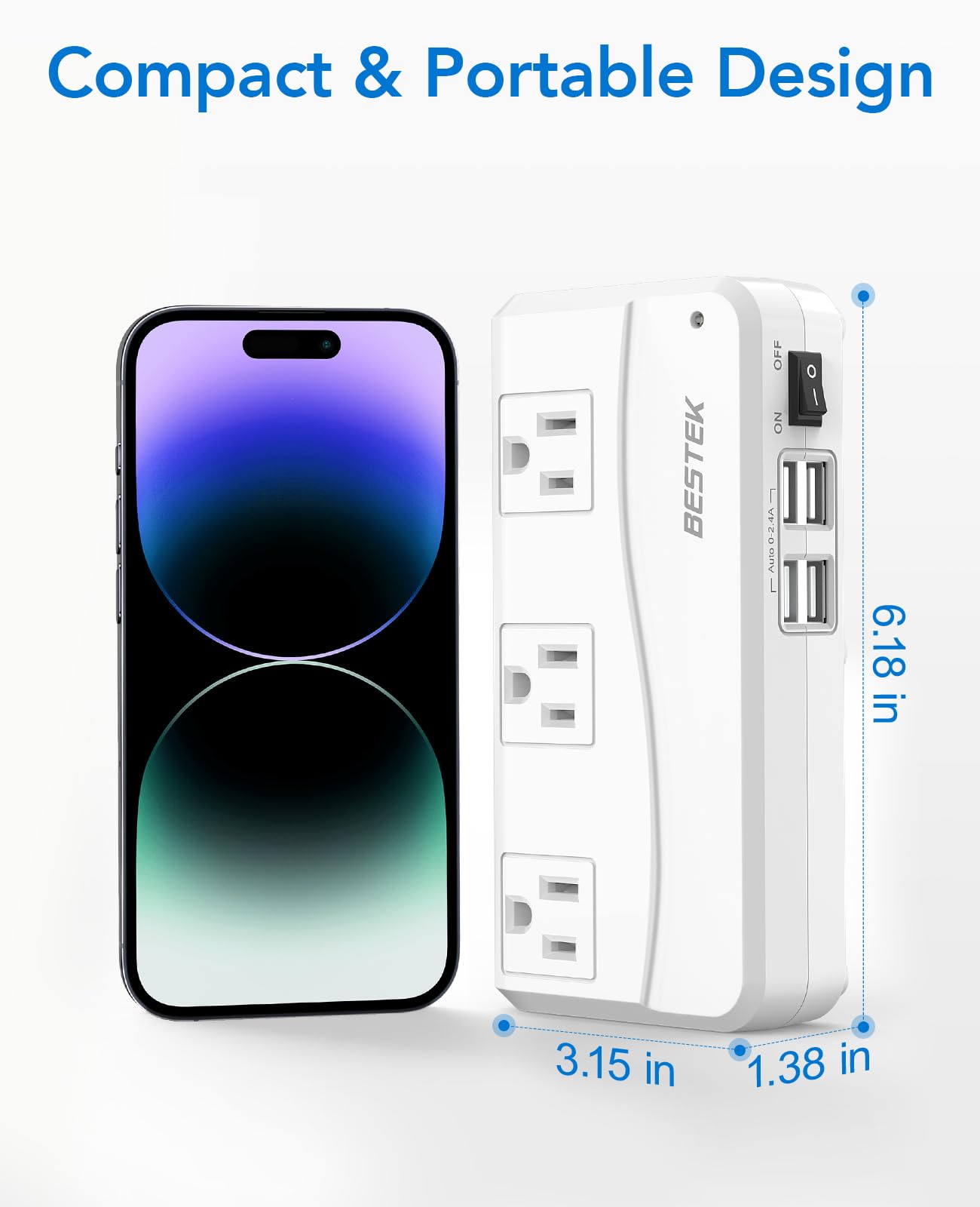 BESTEK Universal Travel Adapter 220V to 110V Voltage Converter with 6A 4-Port USB Charging and UK/AU/US/EU Worldwide Plug Adapter