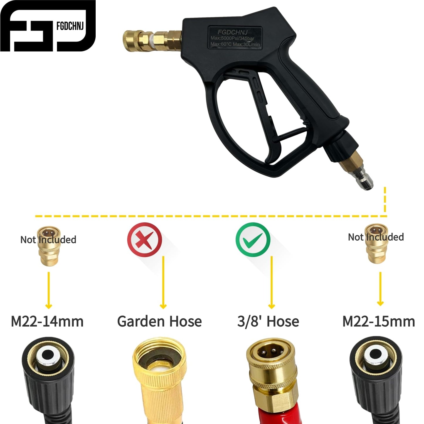 FGDCHNJ Pressure Washer Gun with Stainless Steel Extension Wand, 3/8" Swivel Quick Connector for Most Power Washer, MAX 5000PSI & 40Inch Long
