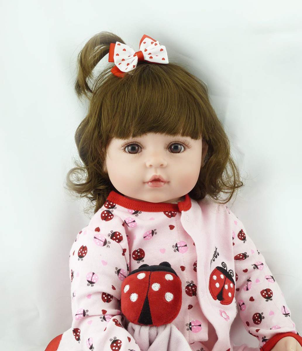 TERABITHIA 18inches 46cm Realistic Adorable Ladybird Princess Baby Girl Doll in Silicone Vinyl Long Curly Hair Stuffed Cloth Body Reborn Newborn Dolls Children's Day Gift