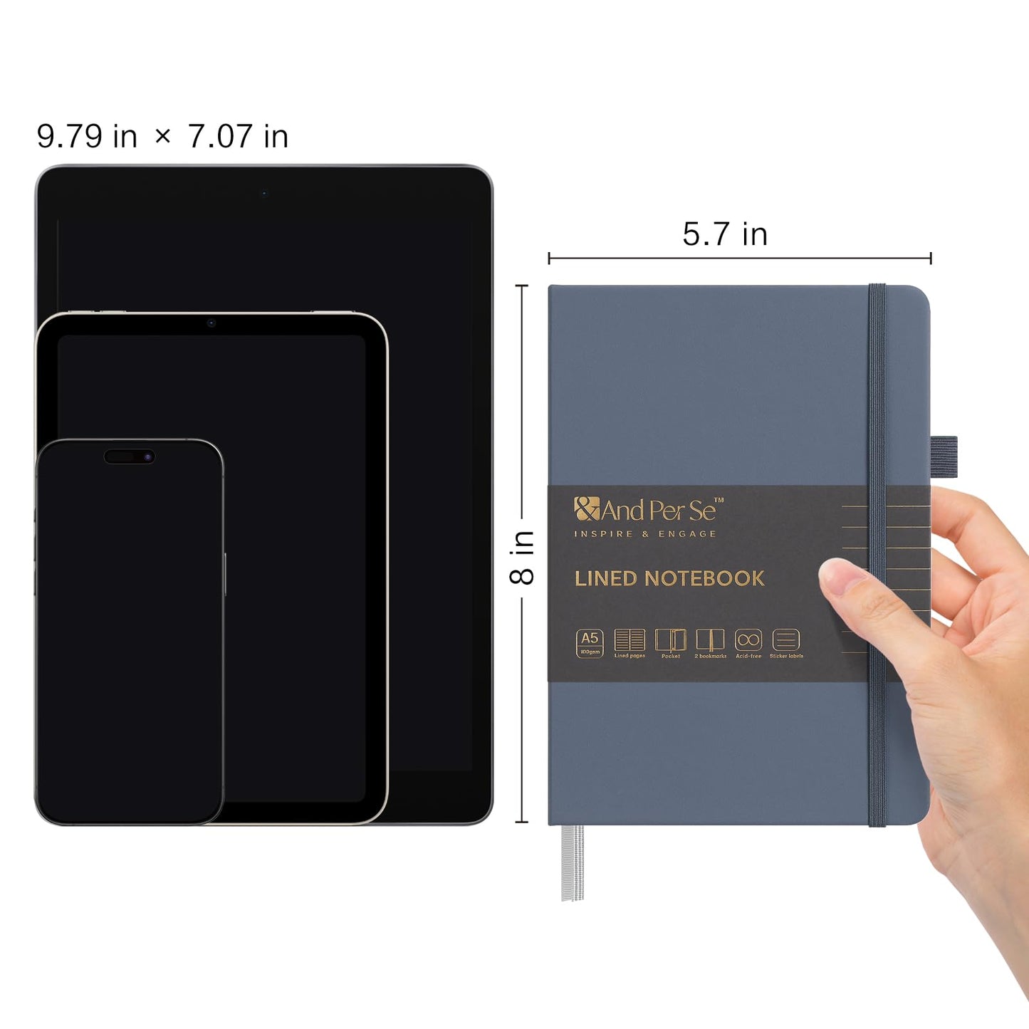 And Per Se Lined Journal Notebook (10 Packs), 160 Pages, A5 5.7 x 8 inches College Ruled Thick Paper Notebook Journals for Writing, Hardcover Notebooks for Women Men Office School (Dark Blue)