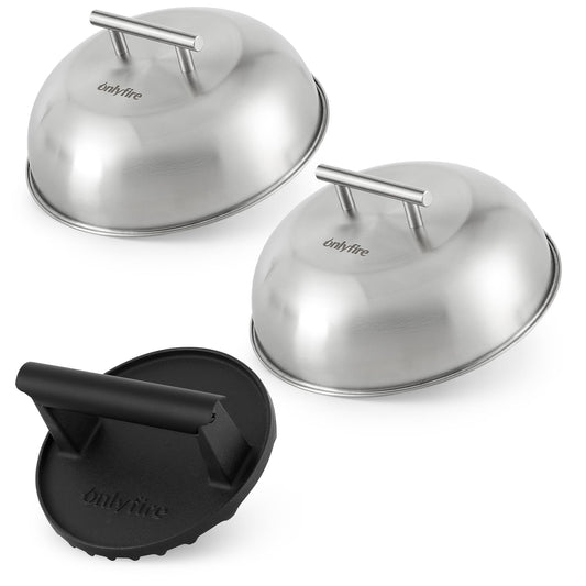 Onlyfire 3pcs Griddle Accessories Kit,Cheese Melting Dome & Burger Press Kit for Outdoor Griddle BBQ, Flat Top Teppanyaki Grilling & Steaming