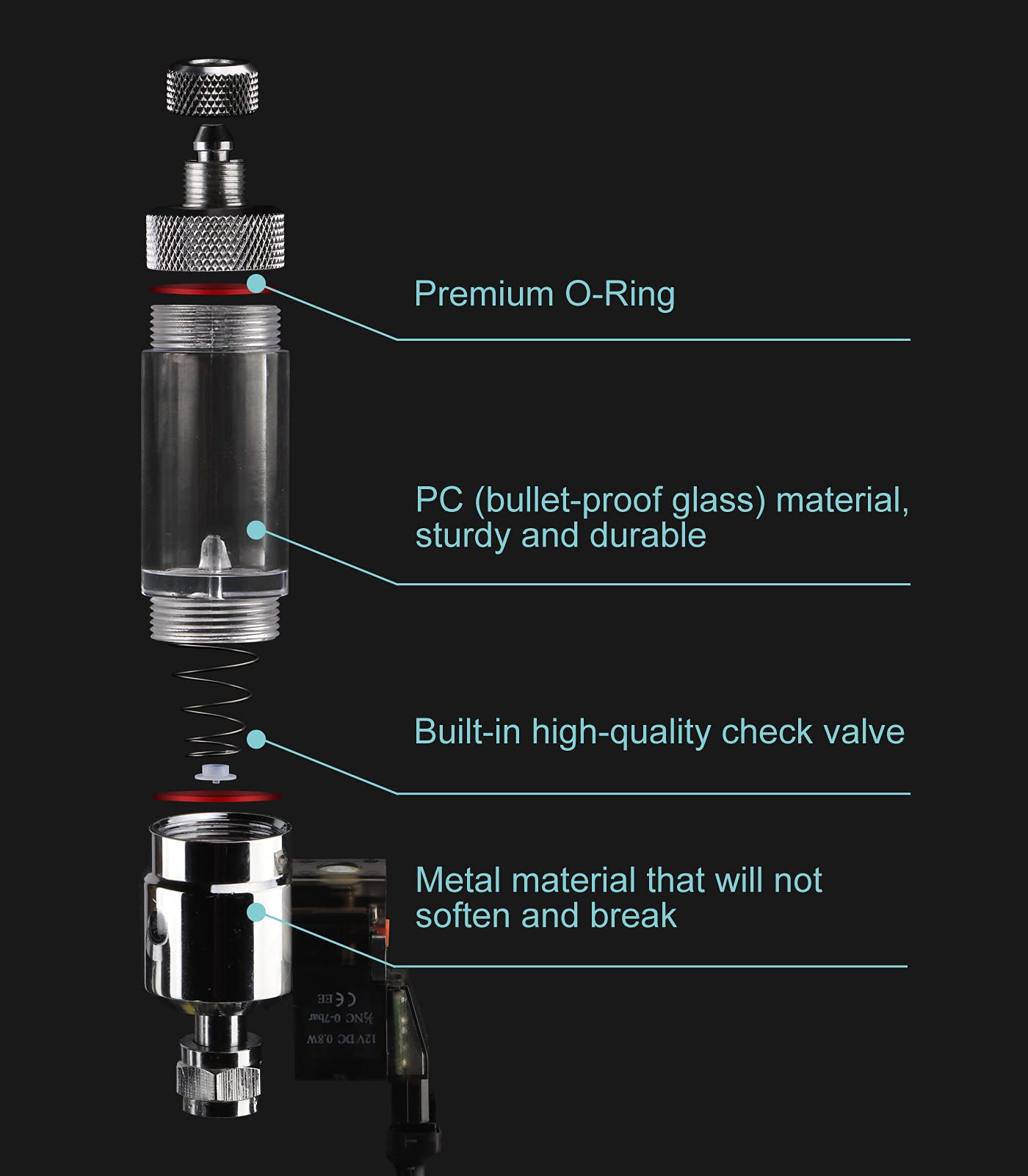 Clscea CO2 Bubble Counter with Solenoid Valve and Check Valve for CO2 Generator Regulator Planted Aquarium Screw Connection