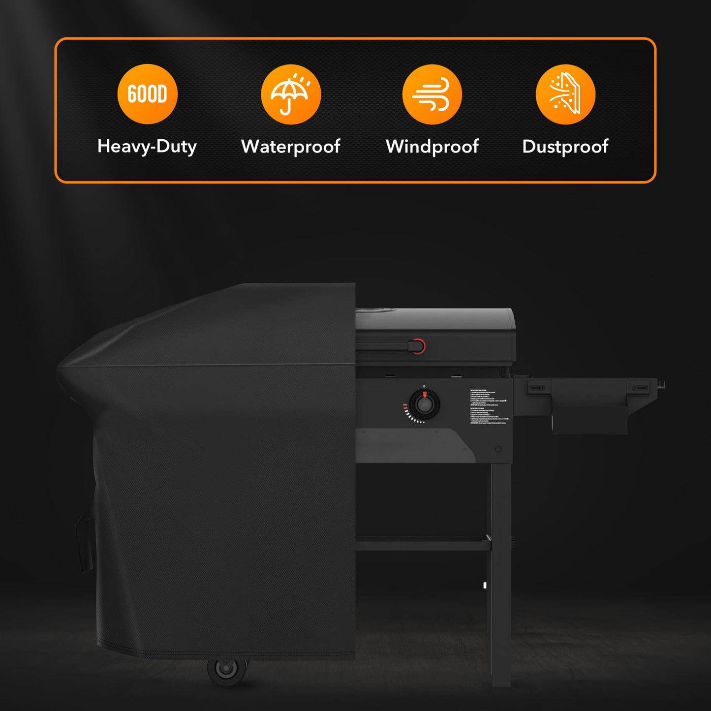 Heavy Duty Griddle Cover Fits 5483 Blackstone 28 inches Griddle Cooking Station with Hood, Water Resistant, Weather Resistant, 600D Polyester Flat Top Gas Grill Cover with Straps, 28" Black