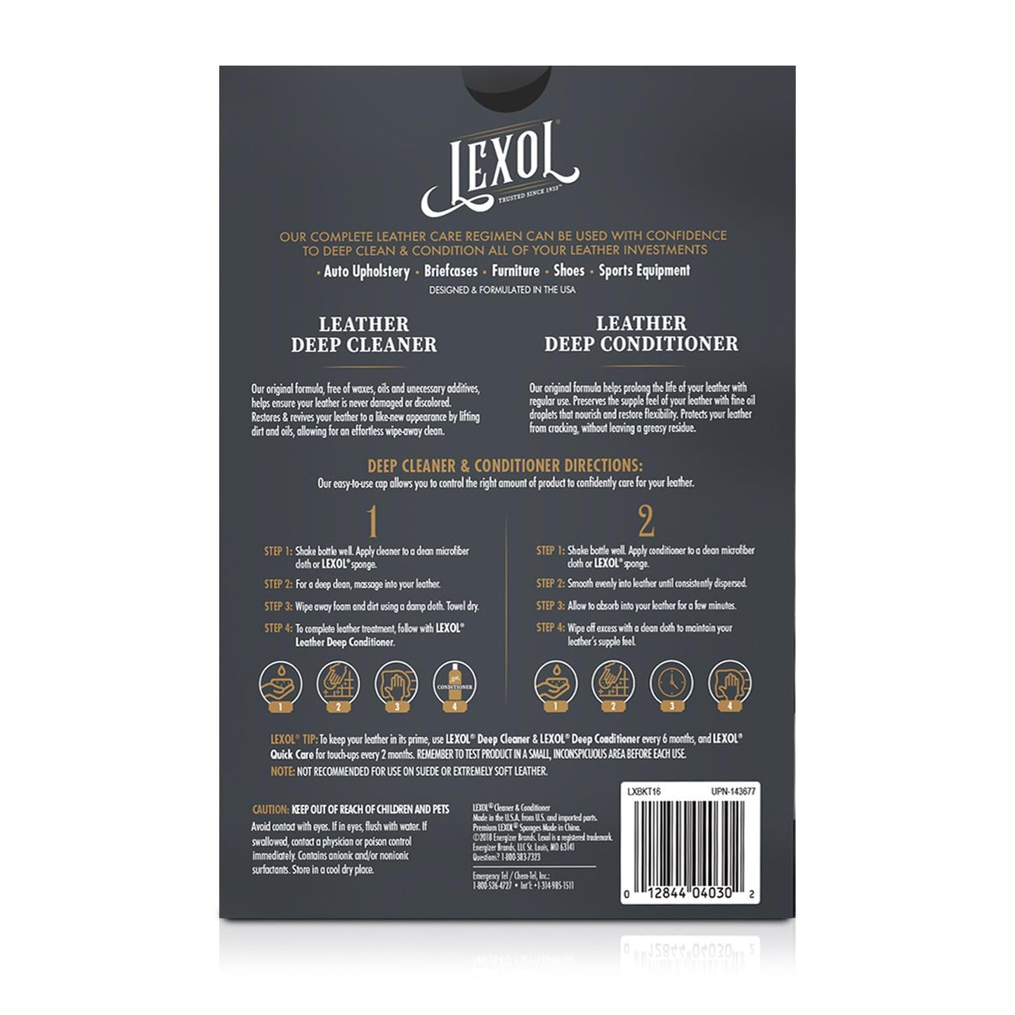 Lexol Conditioner Cleaner Kit, Use on Car Leather, Furniture, Shoes, Bags, and Accessories, Quick & Easy Step Regimen, 8 oz Bottles, Includes Two Application Sponges