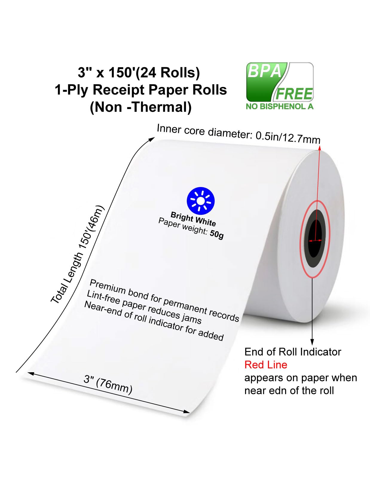 Star SP700 Kitchen Printer Paper (24 Rolls) 3" x 150' 1 Ply Bond (Non -Thermal) Receipt Paper POS Cash Register Paper for TMU200 SRP275 from 3000LABELS DIRECT