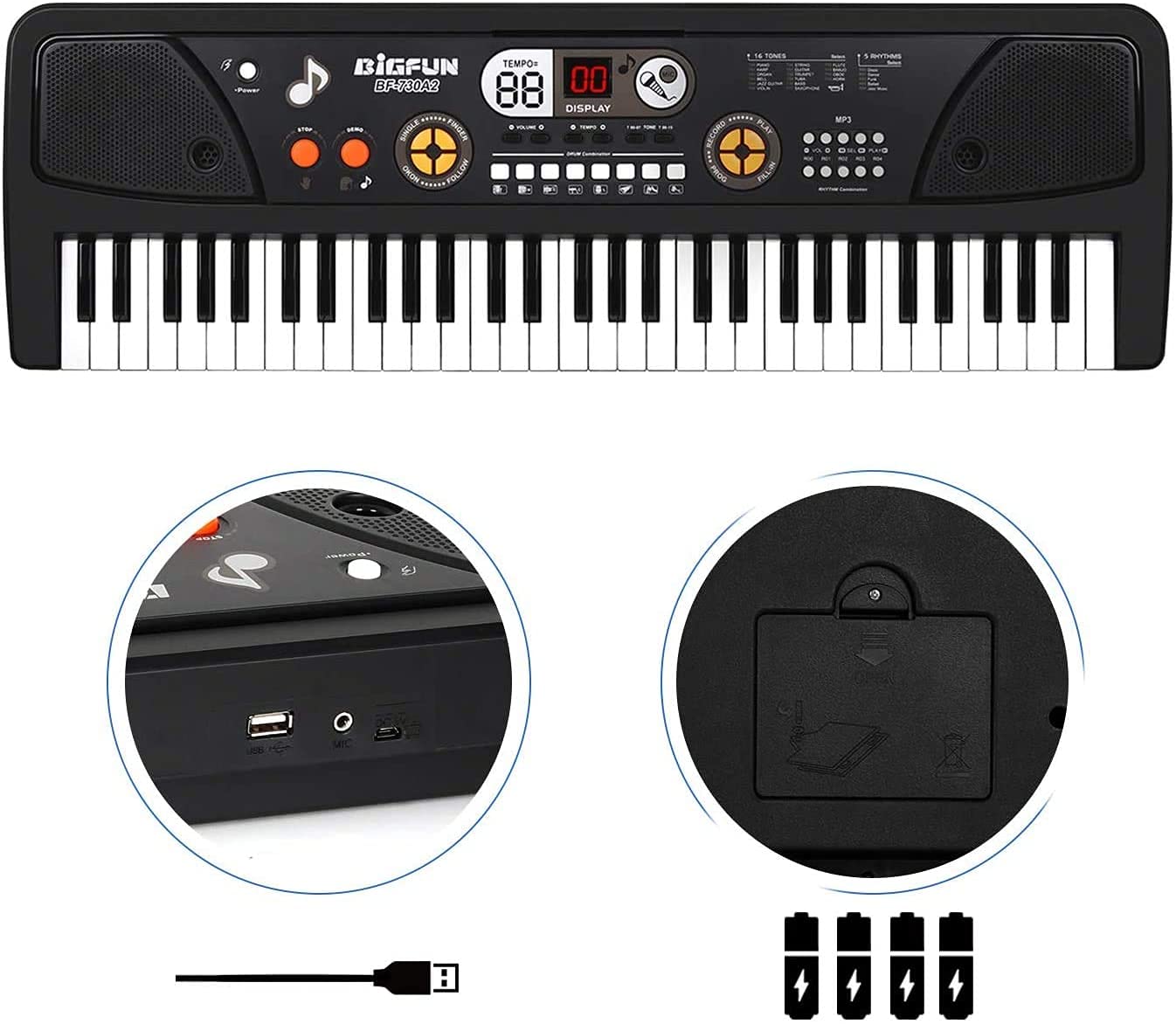 Electronic Piano Keyboard 61-Key Kids Pianos with LED Screen Protable Kid Keyboard with Microphone Musical Instrument Toys Gift for Boys Girls