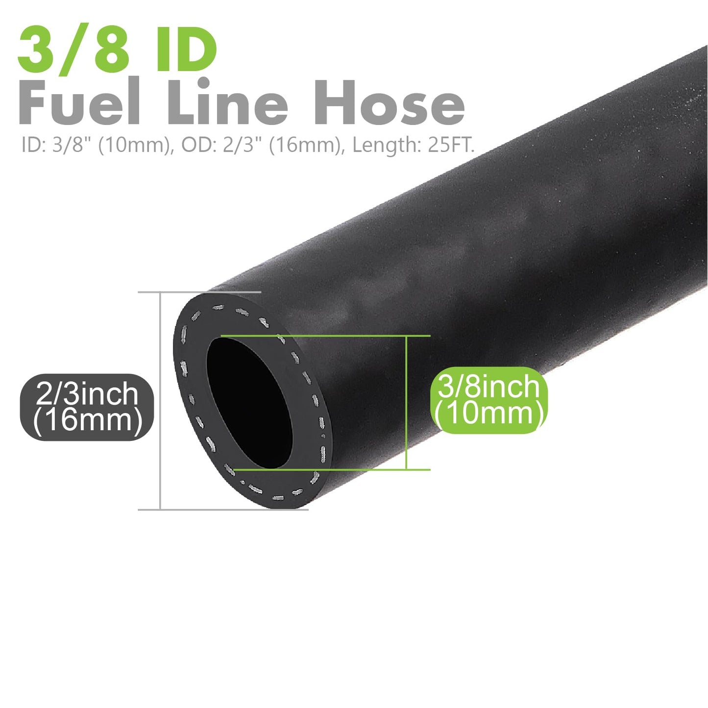 Jeemiter 3/8" Fuel Line Hose Oil Hose Push Lock NBR Rubber 25FT SAE 30R7 300PSI for Small Engines, Gas, Oil, Coolants Hose
