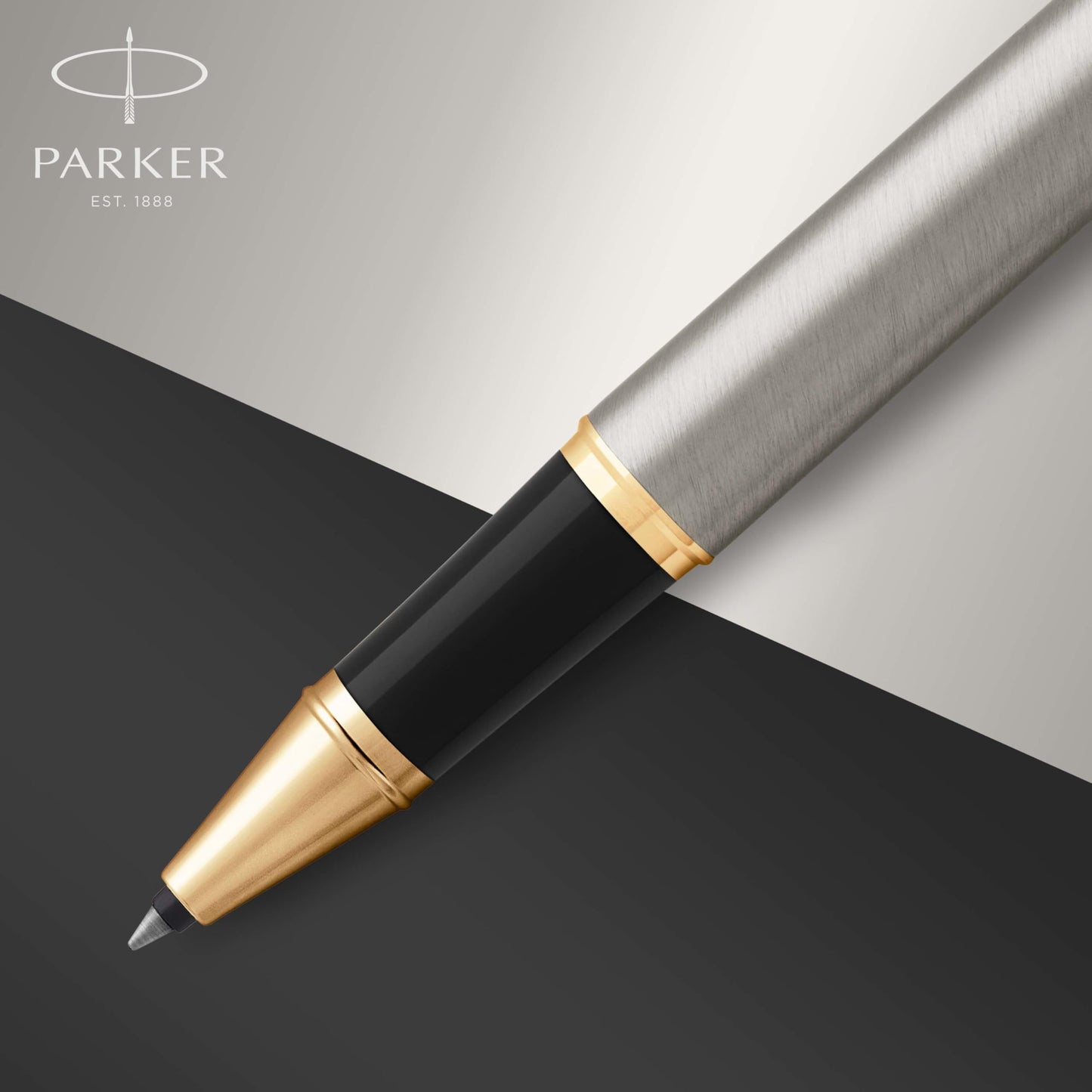 Parker IM Rollerball Pen, Brushed Metal and Gold with Fine Point Black Ink Refill (1975542)