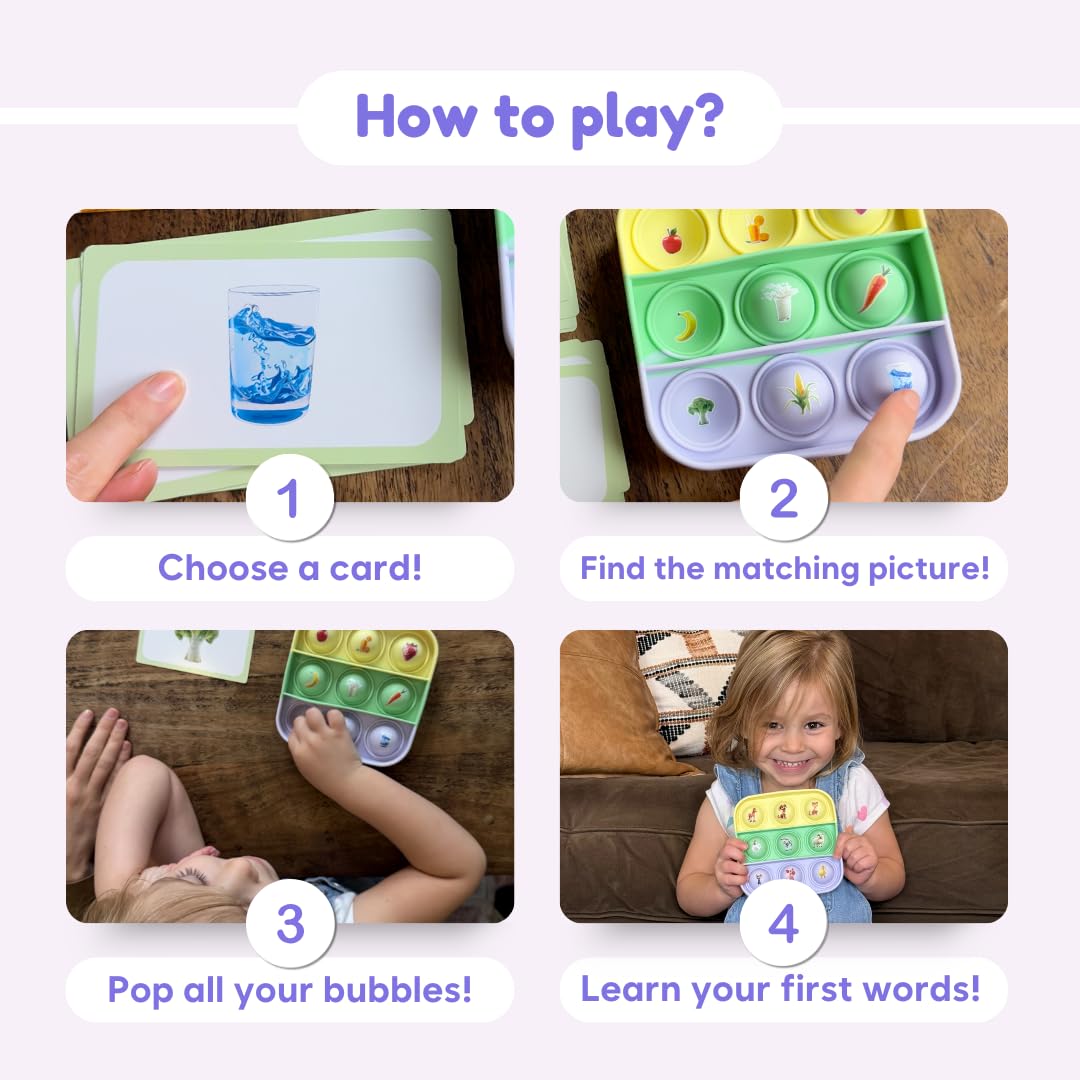 THE FIDGET GAME Popplers, Toddlers Early Learning & Educational Fidget Toy, Food & Farm Animals Popping Games, Teacher Must Have for Matching, Sound Recognition and First Words, 6 Mini-Games Included