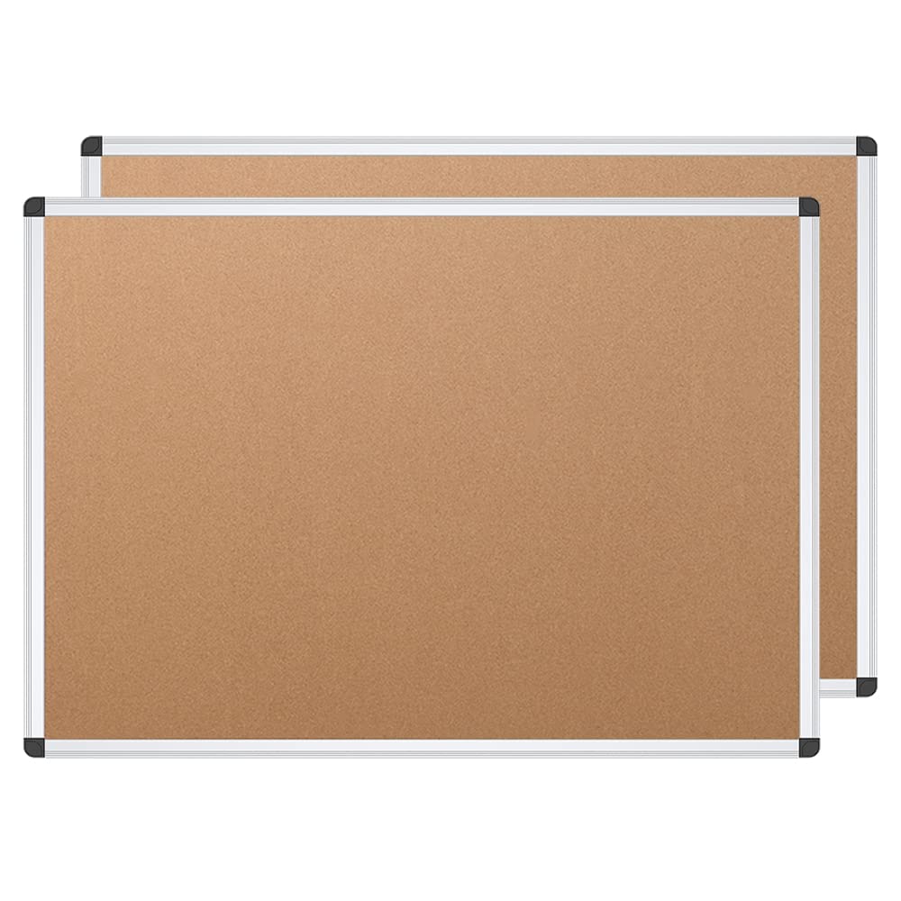 VIZ-PRO Cork Notice Board, 36 X 24 Inches, 2 Pack, Silver Aluminium Frame