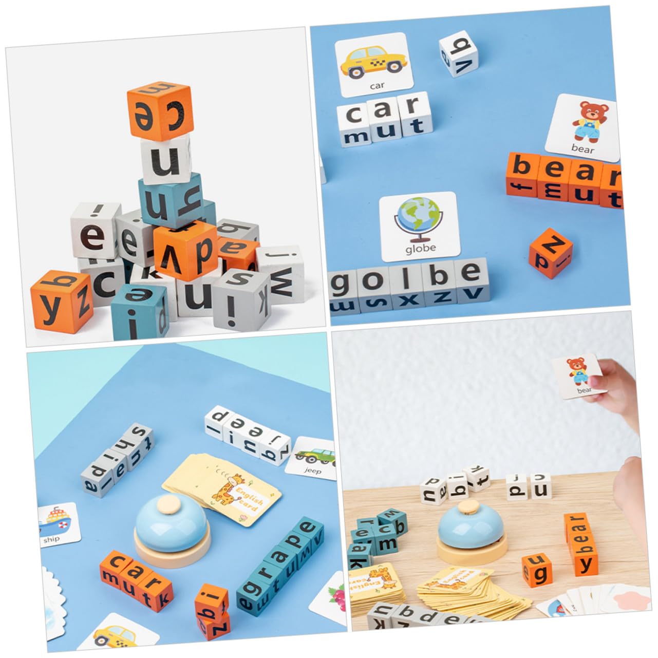 BESTonZON Alphabet Blocks Spelling Game with Word Cards and Bells Early Learning Educational for S English
