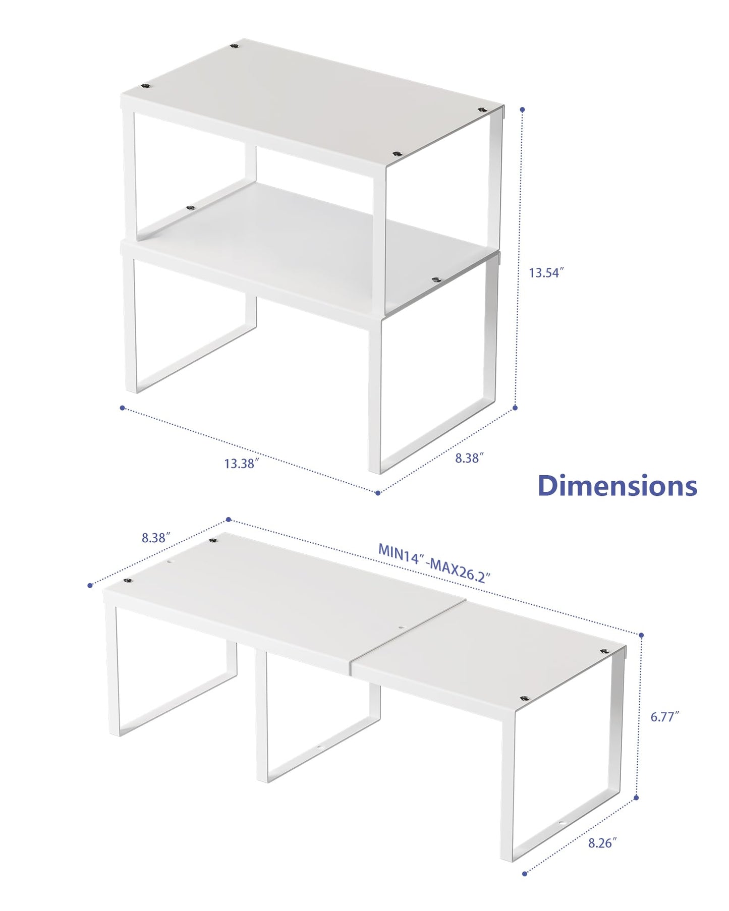 JEPEErbz Kitchen Cupboard Organiser, 4-Pack Cabinet Storage Shelf Organizer Rack, Metal Expandable Spice Holder, Stackable Storage Shelves for Cupboard, Shelf Insert, Countertop,Pantry (White)