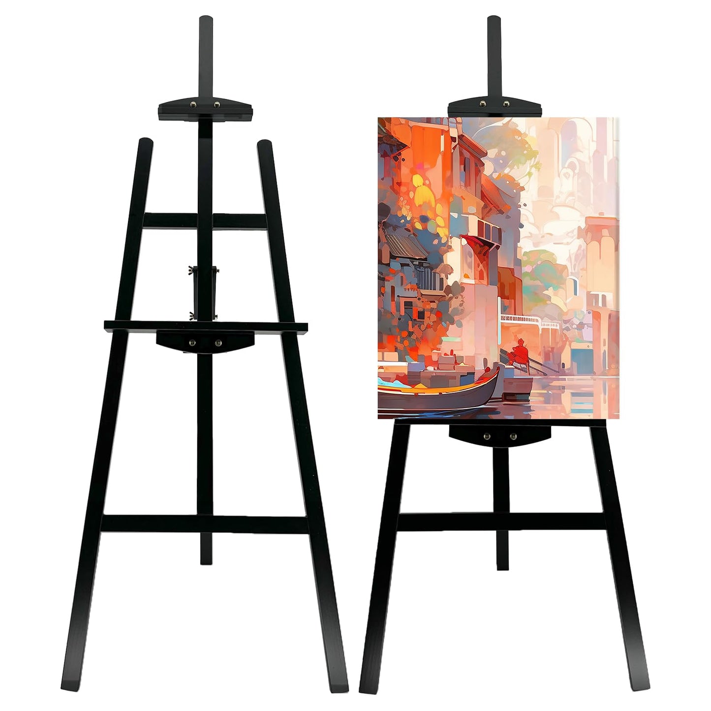Stuelloaf Adjustable Black Wooden Painting Easel, Pine Art Easel Stand Hold up to 43'', Painting Canvas for Wedding Sign and Poster, Drawing for Adults, Begginners and Students, Black