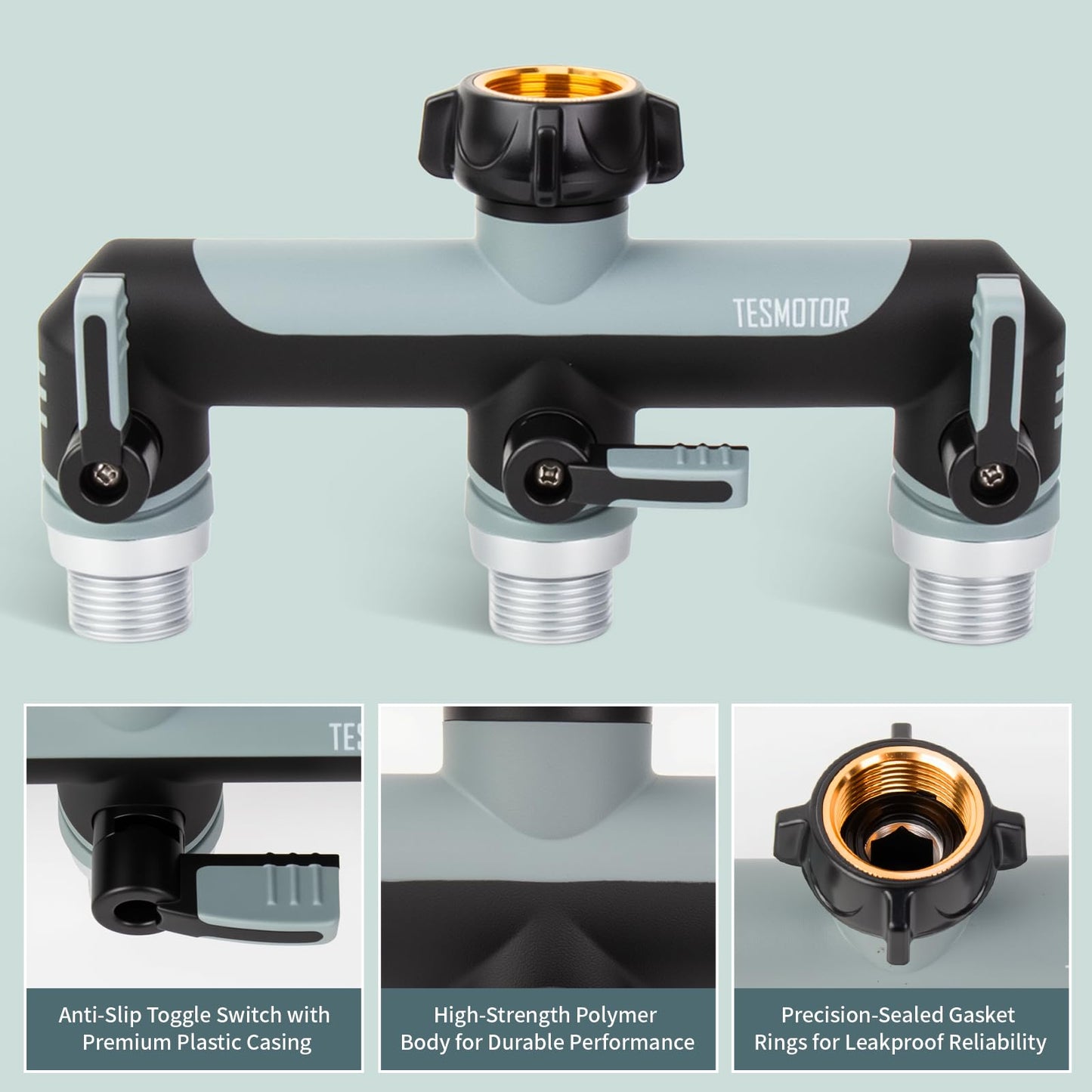 Tesmotor 3-Way Tap Splitter, 3/4 Inch 3 Way Hose Tap Splitter with 3 Individual Valves for Garden Kitchen Faucet
