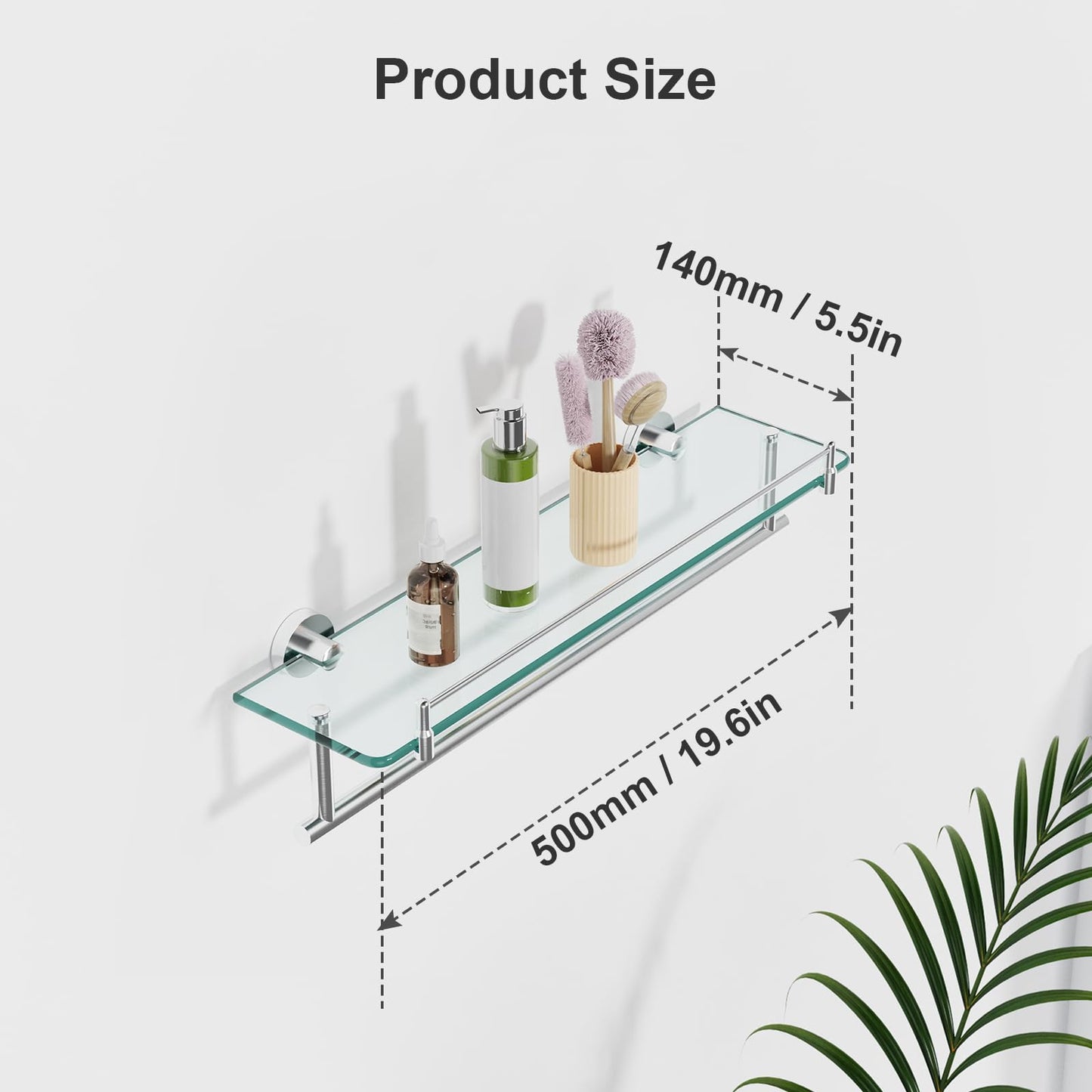 KOCOK 20" Tempered Glass Bathroom Shelf with Towel Bar, Brushed Nickel and Stainless Steel, Rustproof Tower Stand with Shelves
