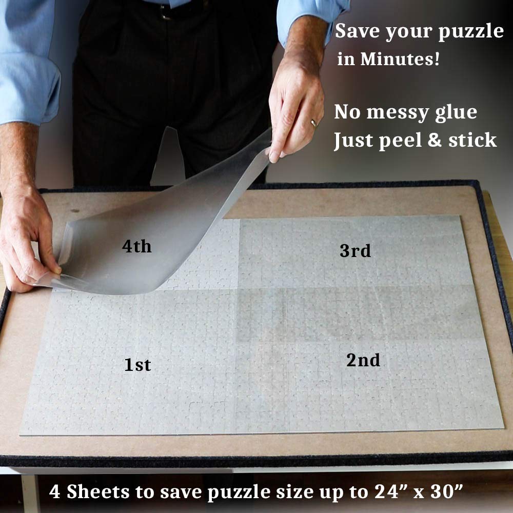 PUZZLE EZ Puzzle Glue Sheets Clear Peel and Stick Jigsaw Puzzle Saver - Preserve and Frame 5 x 1000 Piece Puzzle in Minutes (20 Sheets)