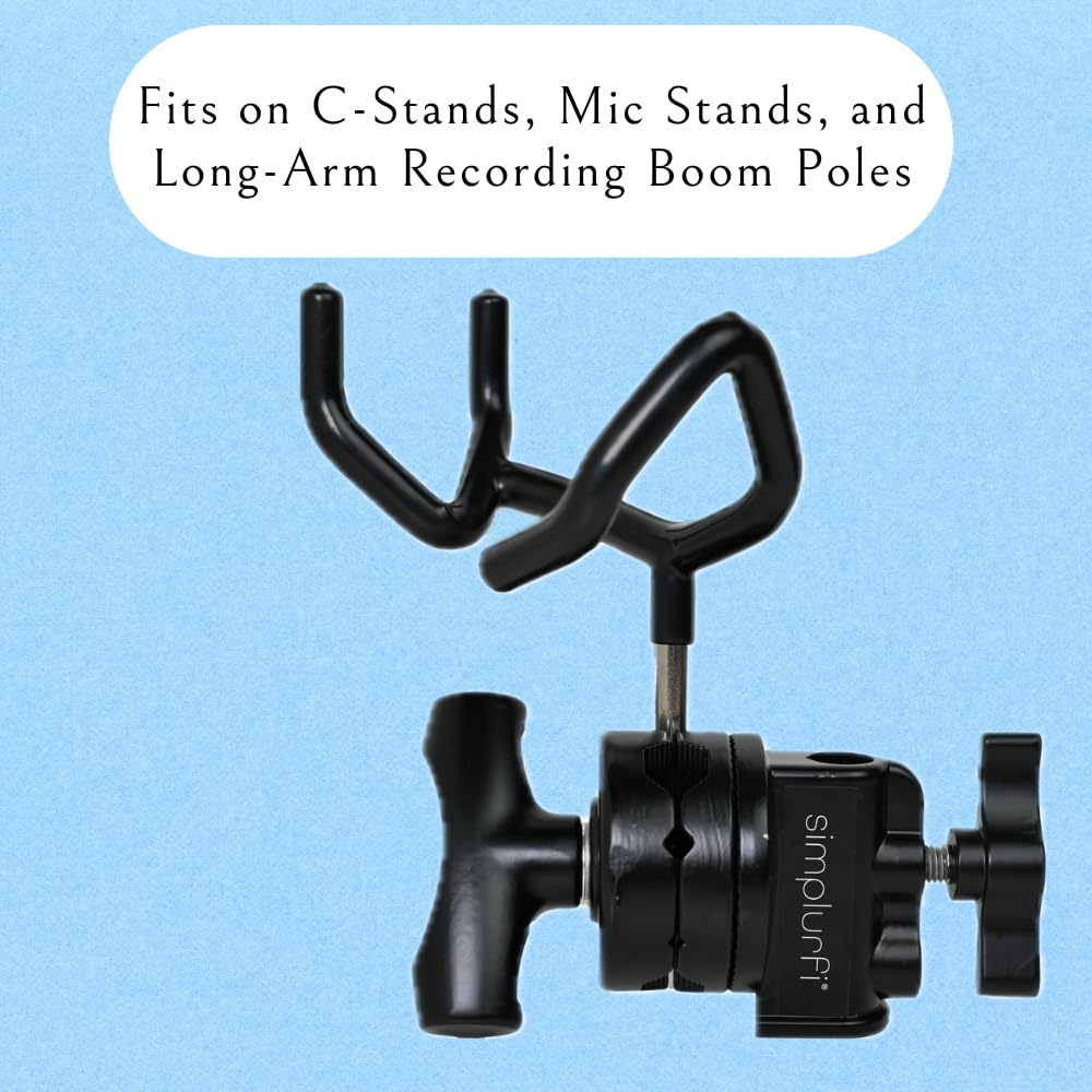 Simplurfi Microphone Boom Pole Mounting Kit with Cradle and 2.5-inch Grip Head - Sturdy Metal Holder for C-Stands and Mic Stands - Audio Recording and Boompole Support - black