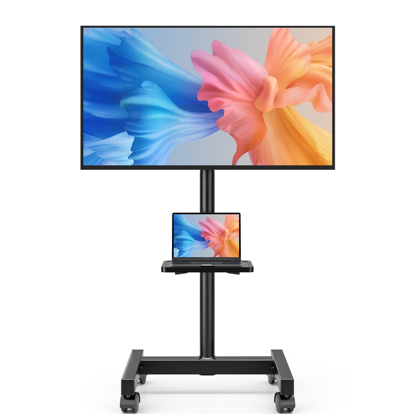 Mobile TV Floor Stand for 13-50 inch LCD LED Flat/Curved Panel Screen TVs up to 77 lbs, Height Adjustable TV Stand Mount with Tilt VESA 200x200, Portable TV Stand with Shelf AX2007TBM