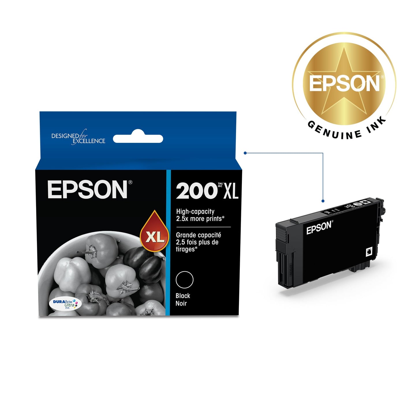 EPSON 200 DURABrite Ultra Ink High Capacity Black Cartridge (T200XL120-S) Works with Workforce WF-2520, 2530, 2540, Expression XP-200, 300, 310, 400, 410