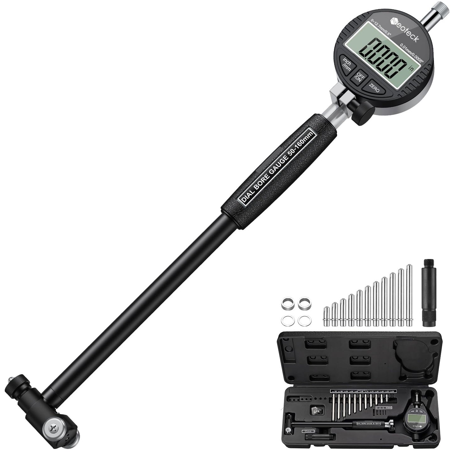 Neoteck Bore Gauge Set Digital Indicator Dial Bore Gauge 2"-6"/0.0005" with Self-Centering Dial Carbide Anvils, Insulated Grips for Deep Engine Cylinder Measurement-Black
