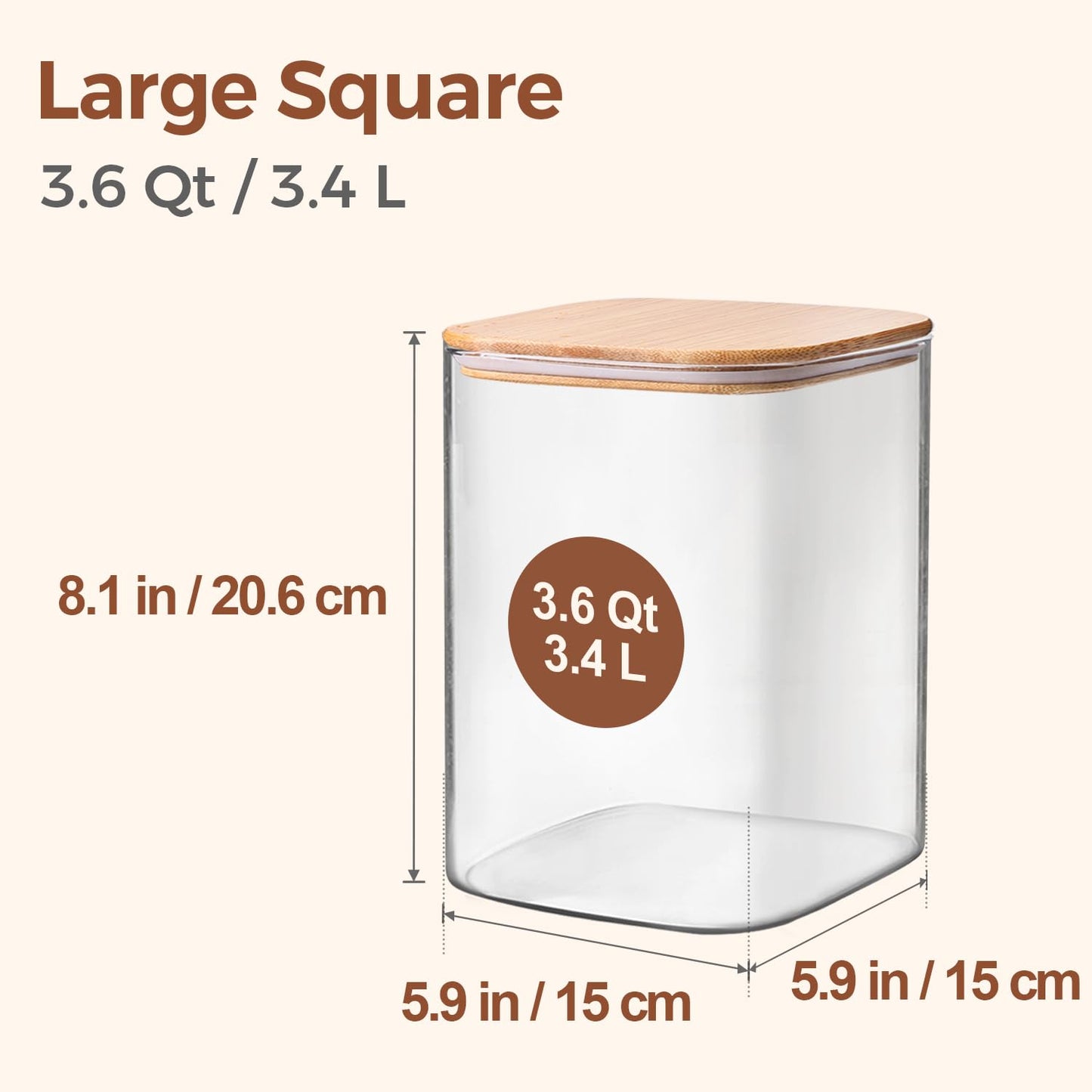 ComSaf Airtight Glass Jars Kitchen Storage 3.4 L Square 2 Pieces, Airtight Glass Jar with Lid, Spaghetti Box, Pasta