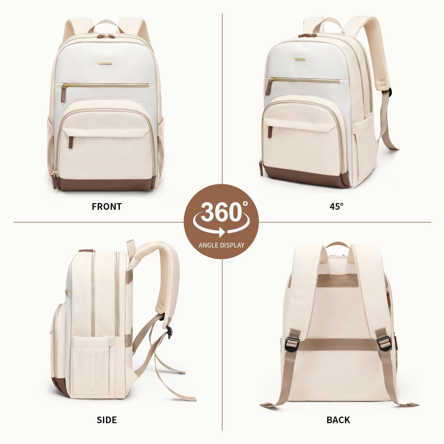 TENSTAR Laptop Backpack for Women, Computer Backpack Fit 16 Inch Notebook, Large Capacity College Backpack Bookbag Casual Daypack for Travel, Apricot