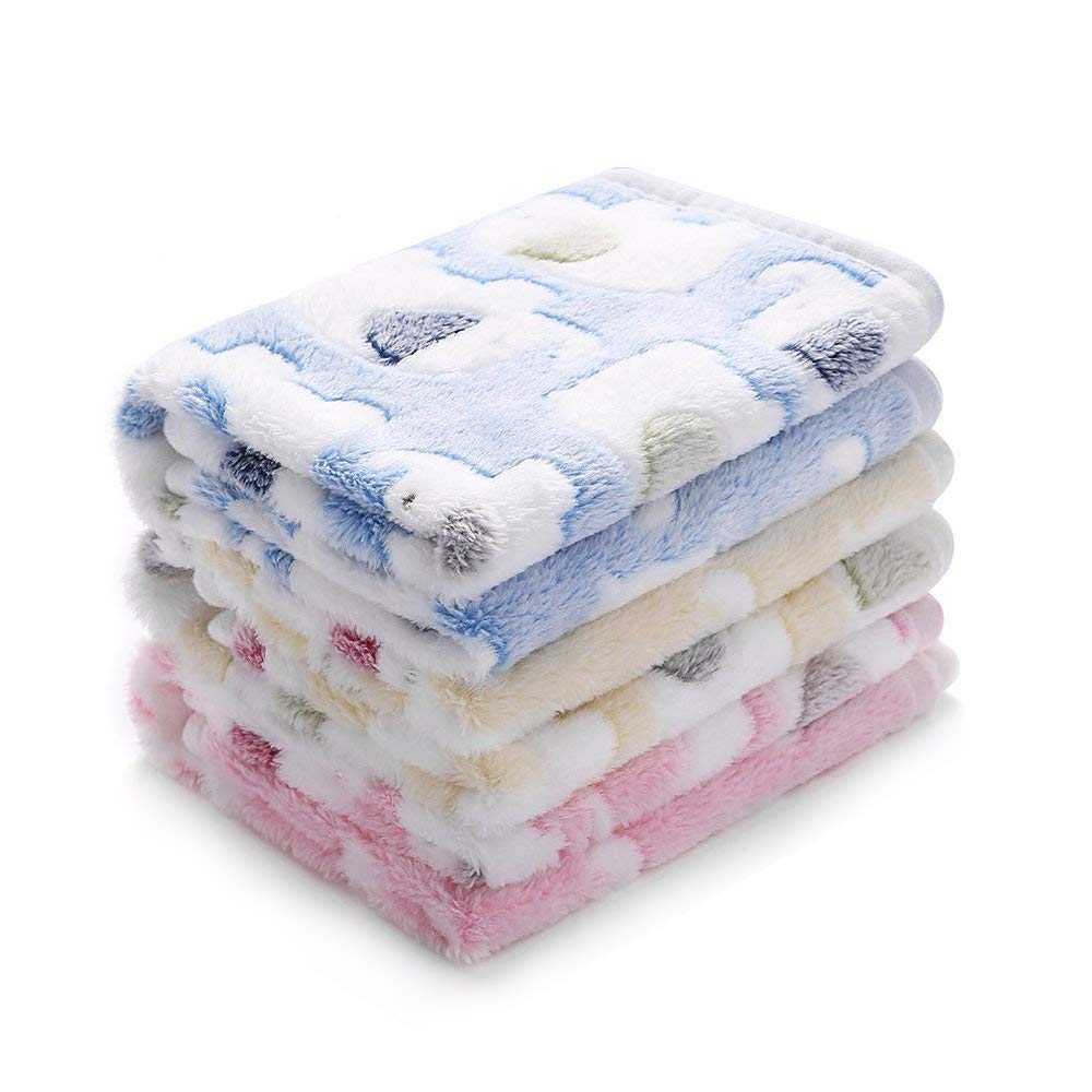 Luciphia Dog Blanket 1 Pack 3 Blankets Fluffy Premium Fleece Pet Blanket Flannel Paw Printed Throw for Dog Cat (Large 41x31'', Blue/Pink/Yellow)