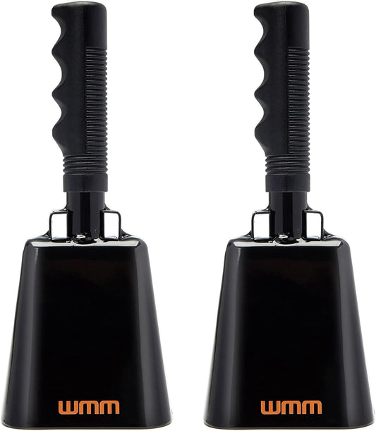 2 Pack 10 Inch Cow Bell Noise Makers Cowbell for Sporting Event Cheering Bell for Football Games Large Steel Cowbell with Handle Solid School Bells Call Bell Alarm (Black)