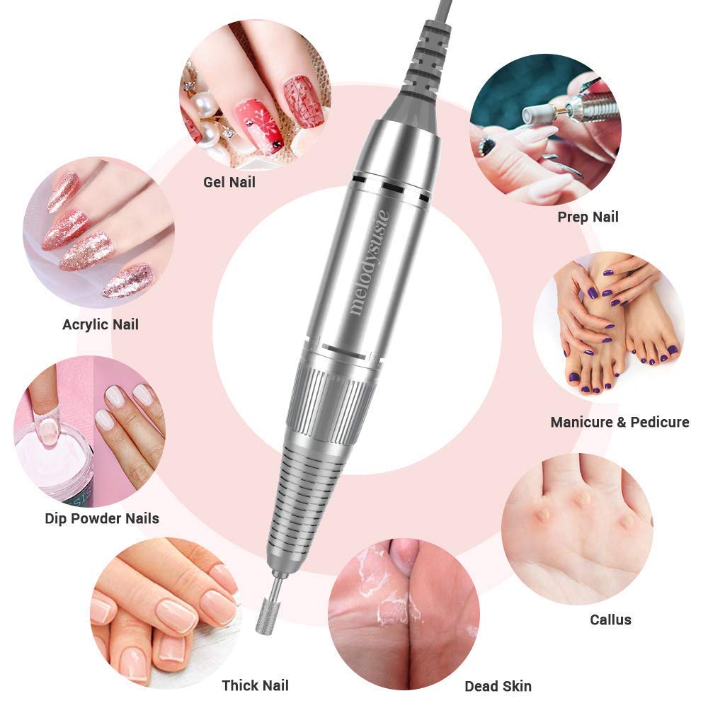 MELODYSUSIE 2-Prong Plugs Handpiece for White Scamander 30000RPM Nail Drill and 2 in 1 Nail Dust Collector with Nail Drill