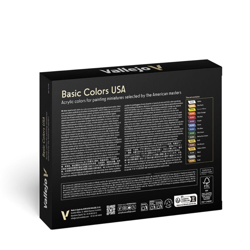 Vallejo Basic USA Colors Paint Set, 17ml