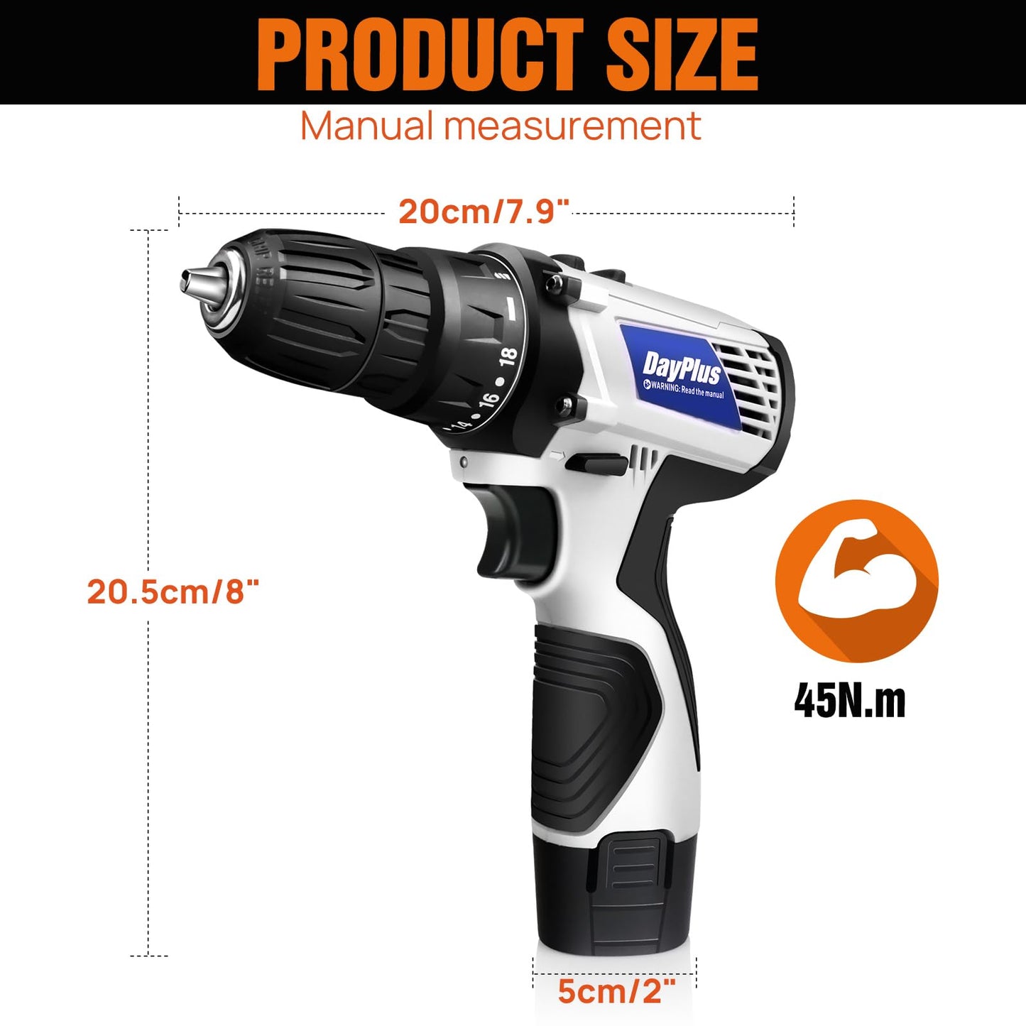 16.8v Cordless Power Drill Combi Driver Electric Screwdriver Tools Kit,2 Variable Speed 18+1 Torque Setting,23pcs Drill/Driver Bits，2 Powerful Battery