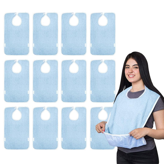 Avalon Towels Waterproof Adult Bibs For Women & Man Pack of 12 Premium Adult bibs for Elderly Eating, Bibs for Adults Senior Citizens, Washable Clothing Protectors