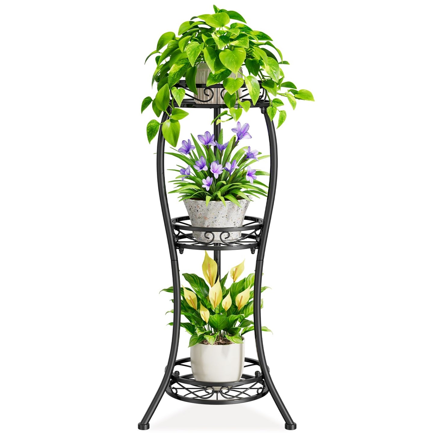 iDavosic.ly 3 Tier Tall Plant Stands Indoor Outdoor, Metal Corner Plant Stand Clearance, 34 Inch Single Flower Plant Pot Holder, Black